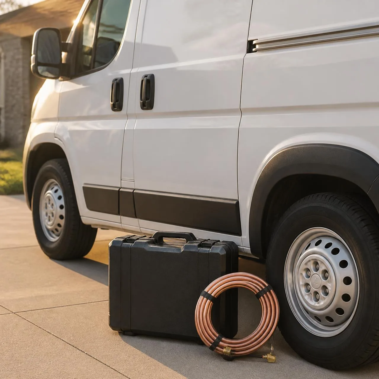 Arctic Flow service van with a technician tool case and copper line set