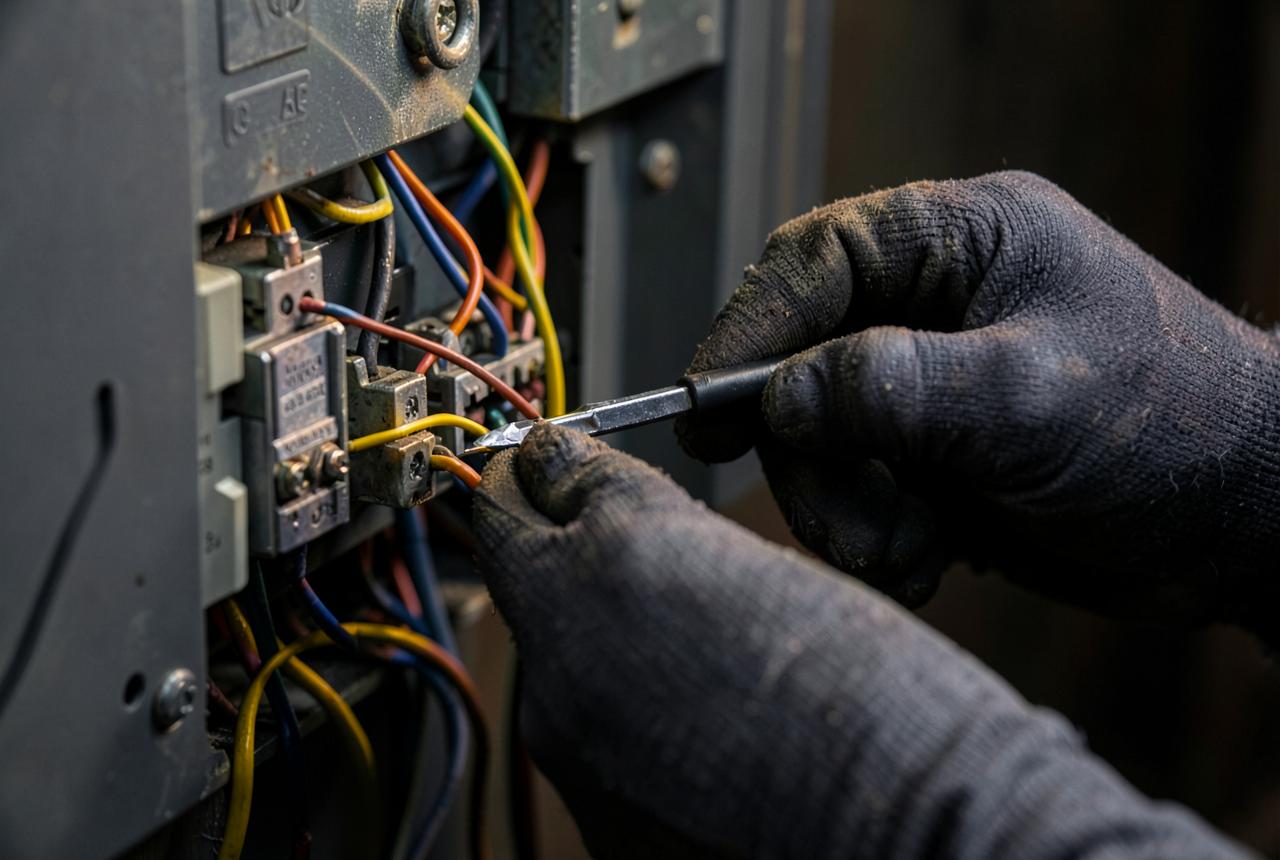Electrician wiring a residential breaker panel